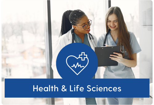 Health and life sciences banner image with health and life science students