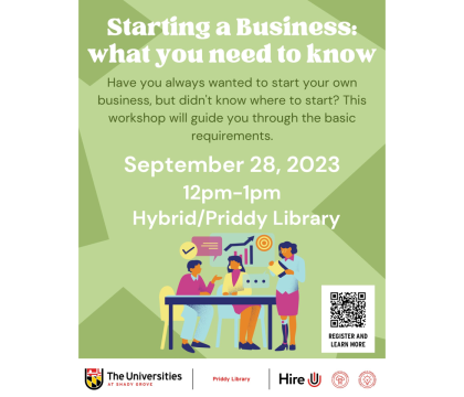 Starting a business: what you need to know workshop, Sept. 28, 12:00 - 1:00 pm