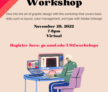 Graphic Design Workshop flyer, 11/28, 7:00 - 8:00 pm, virtual via zoom