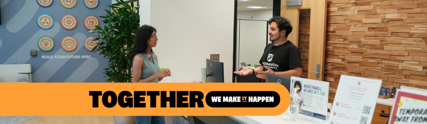 Student and USG staff member talking