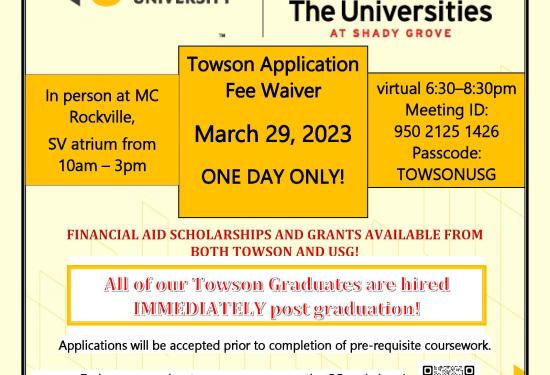 Towson Application Fee Waiver March 29th 2023