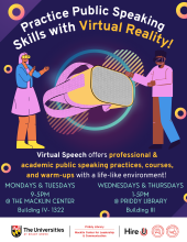Practice Public Speaking Skills with Virtual Reality Spring 2024 Flyer