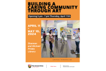 Building A Caring Community Through Art exhibit flyer, Opening April 11, 5 - 7 pm, exhibit 4/11-5/10