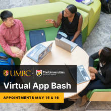 Graphic for app bash with overhead view of students at a table