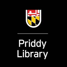 USG Logo with white text underneath that reads Priddy Library