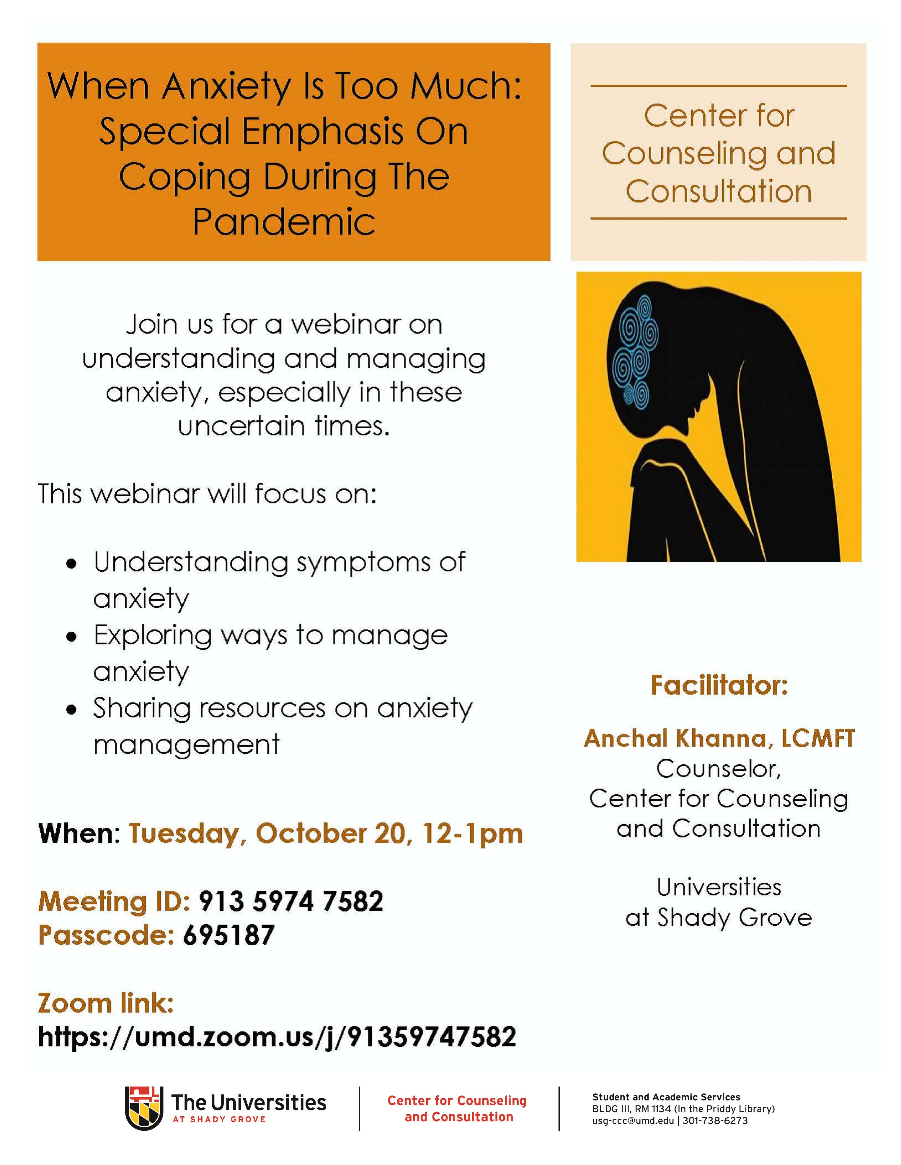 Flyer for Anxiety Workshop