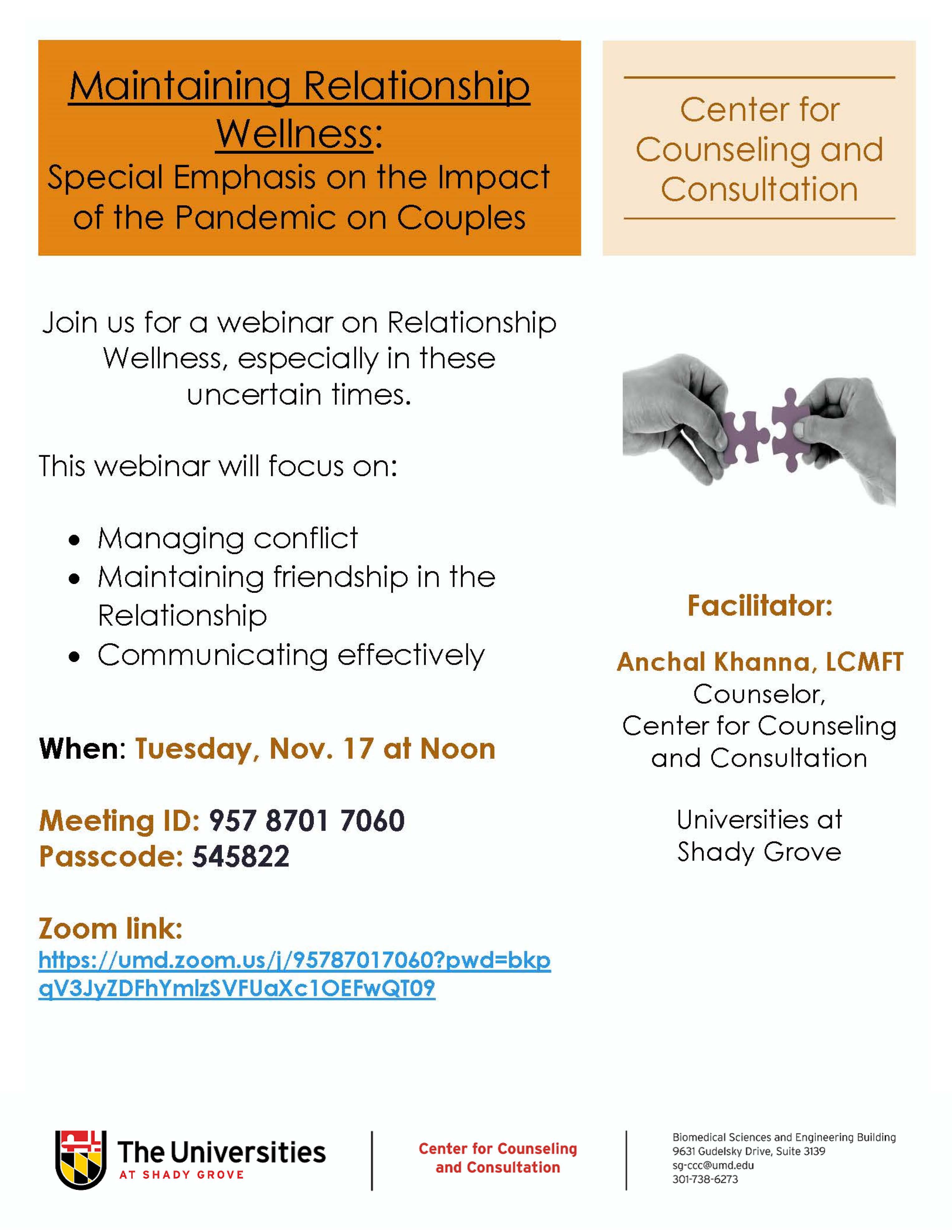 Flyer for Relationships Workshop