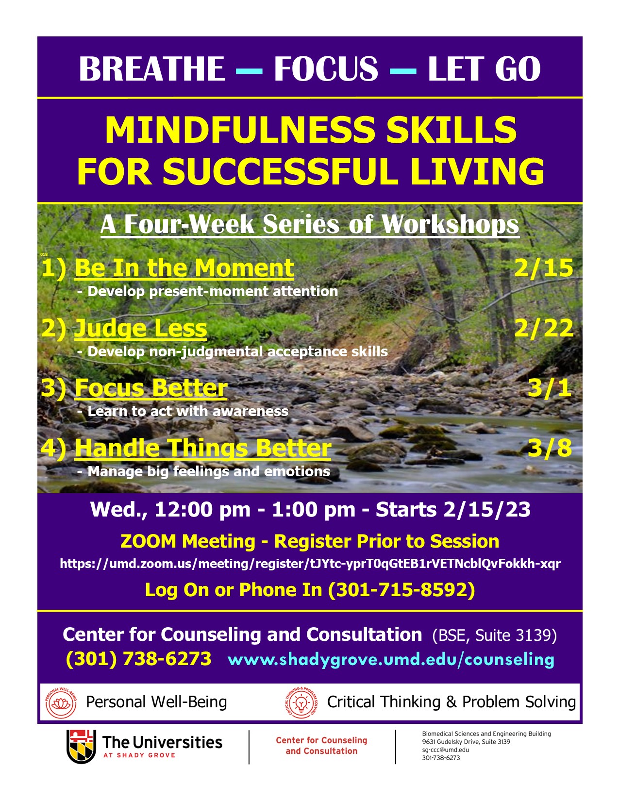 Flyer for Fall 2022 Mindfulness Workshops
